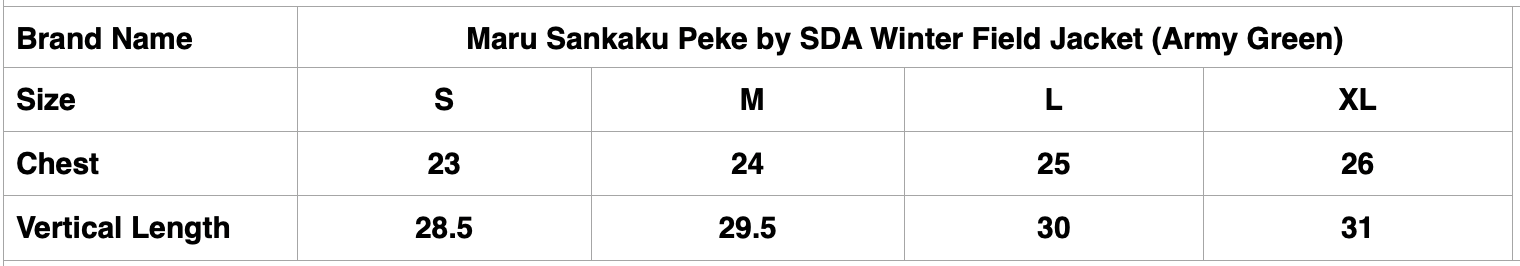 Maru Sankaku Peke by SDA Winter Field Jacket (Army Green)