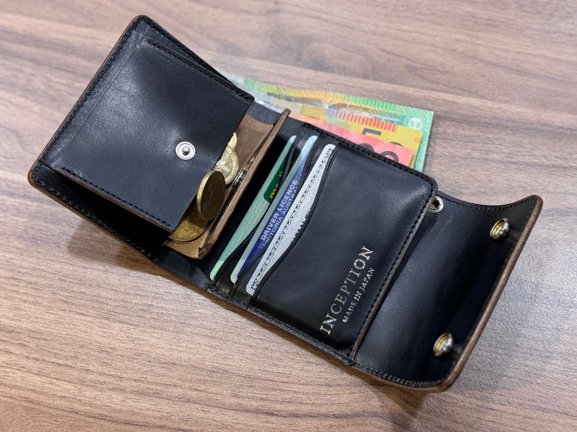 Inception by Accel Co. Horsebutt Short Trucker Wallet (Black Tea-core)
