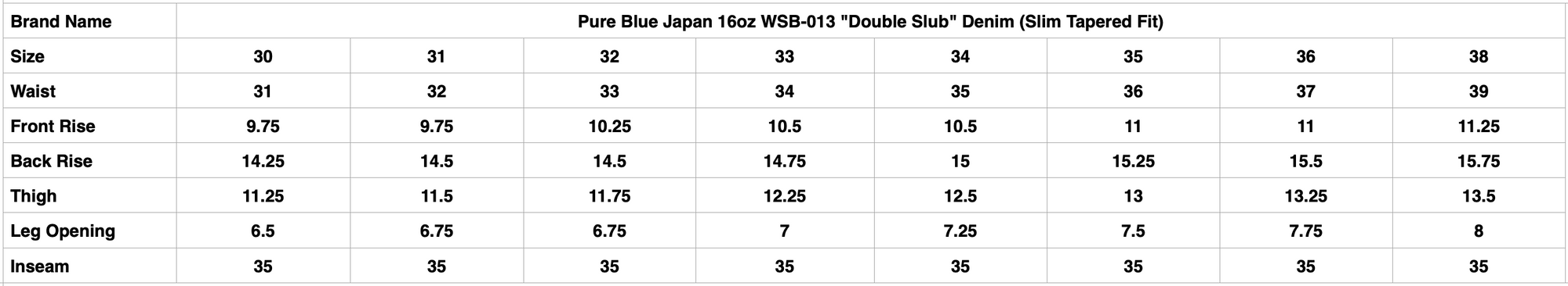 Pure Blue Japan 16oz WSB-013 "Double Slub" Denim (Slim Tapered Fit)