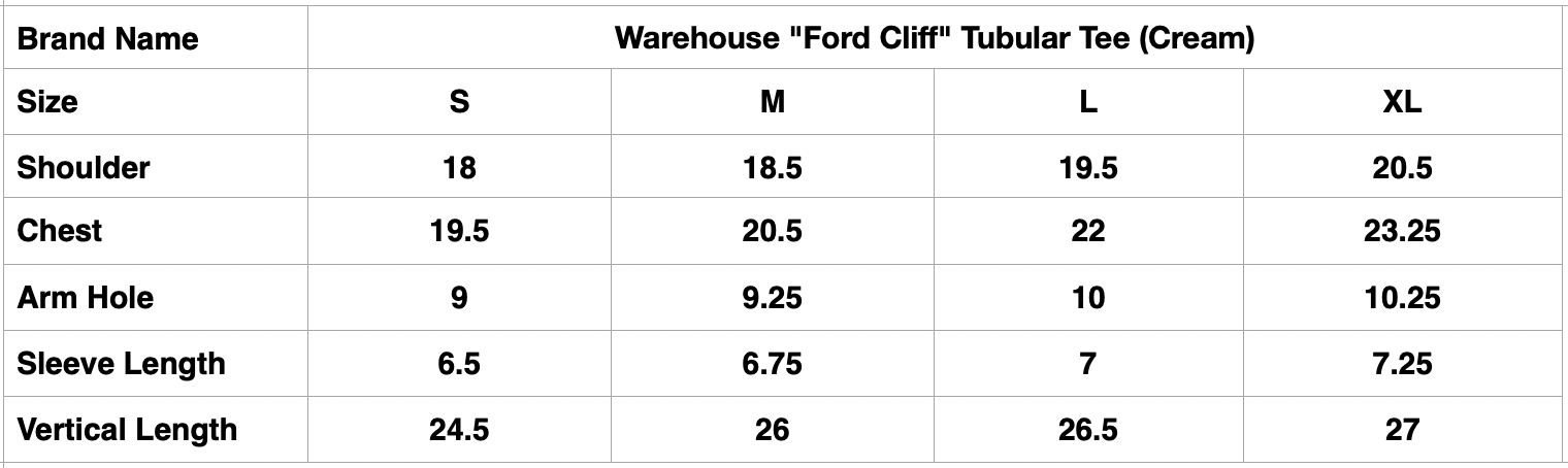 Warehouse 5oz "Ford Cliff" Tubular Tee (Cream)
