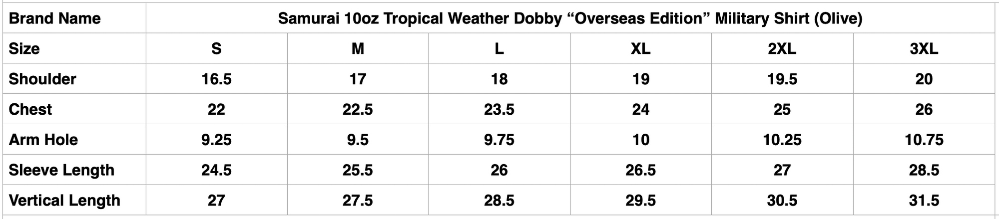 Samurai 10oz Tropical Weather Dobby “Overseas Edition” Military Shirt (Olive)