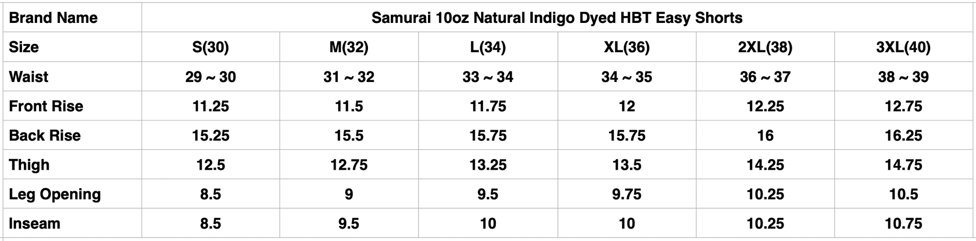 Samurai 10oz Natural Indigo Dyed HBT Easy Shorts