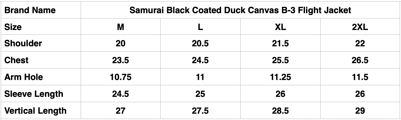 Samurai Black Coated Duck Canvas B-3 Flight Jacket