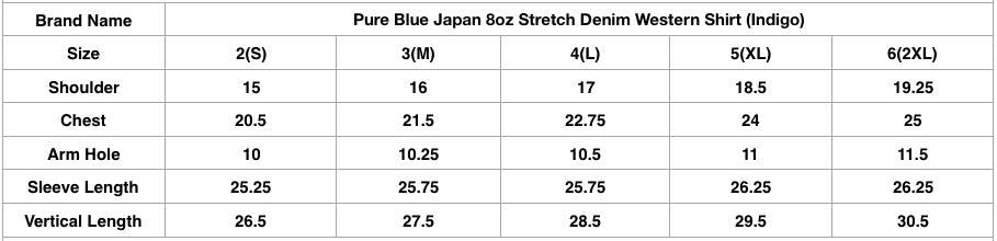 Pure Blue Japan 8oz Stretch Denim Western Shirt (Indigo)