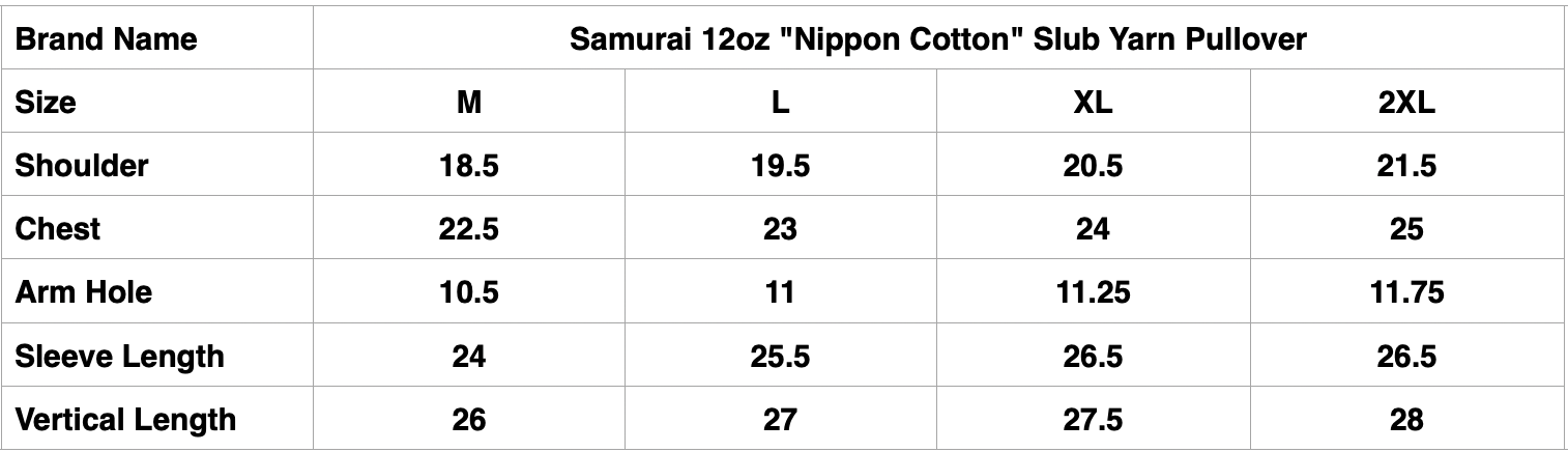 Samurai 12oz "Nippon Cotton" Slub Yarn Pullover (Kuromame)