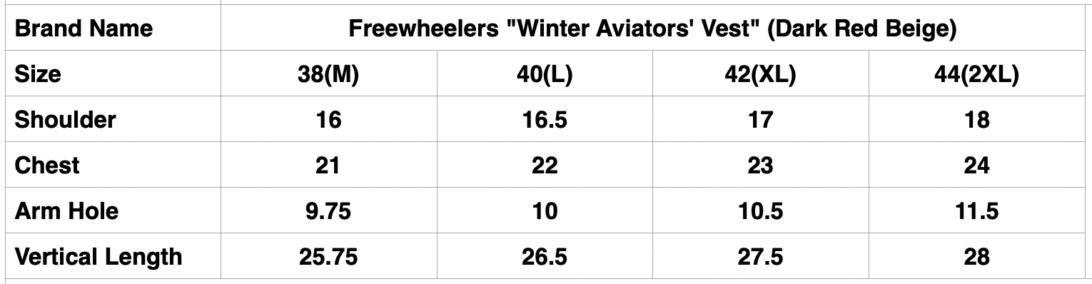 Freewheelers "Winter Aviators' Vest" (Dark Red Beige)