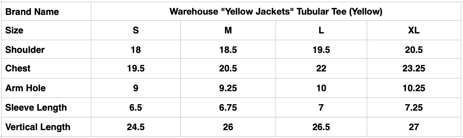 Warehouse 5oz "Yellow Jackets" Tubular Tee (Yellow)