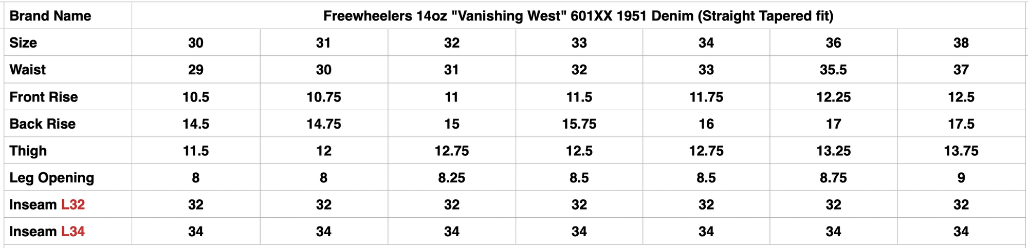 Freewheelers 14oz "Vanishing West" 601XX 1951 Denim (Straight Tapered fit)