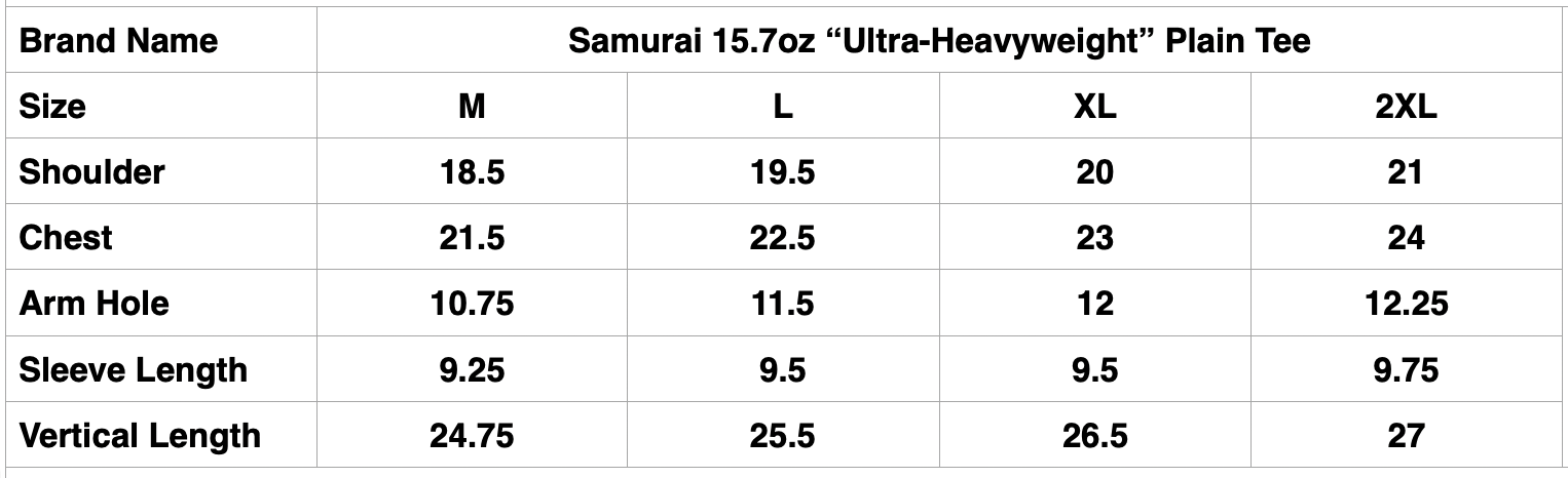 Samurai 15.7oz “Ultra-Heavyweight” Plain Tee (Shadow Black)
