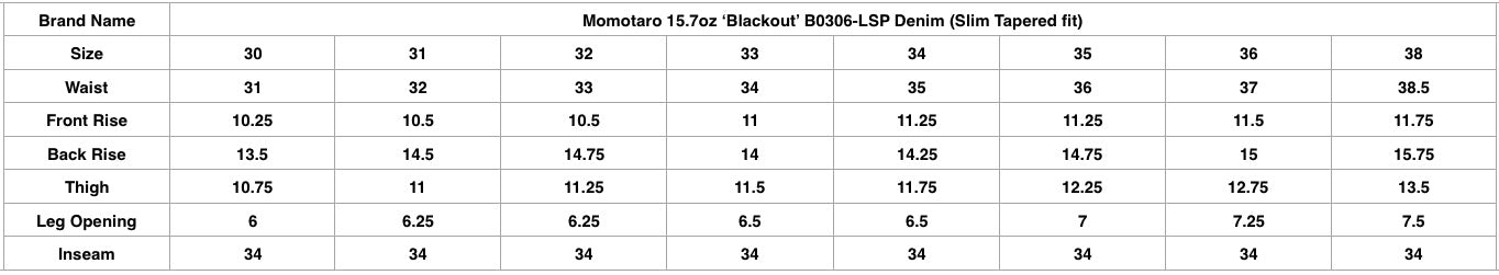 Momotaro 15.7oz 'Blackout' B0306-LSP Denim (Slim Tapered fit)
