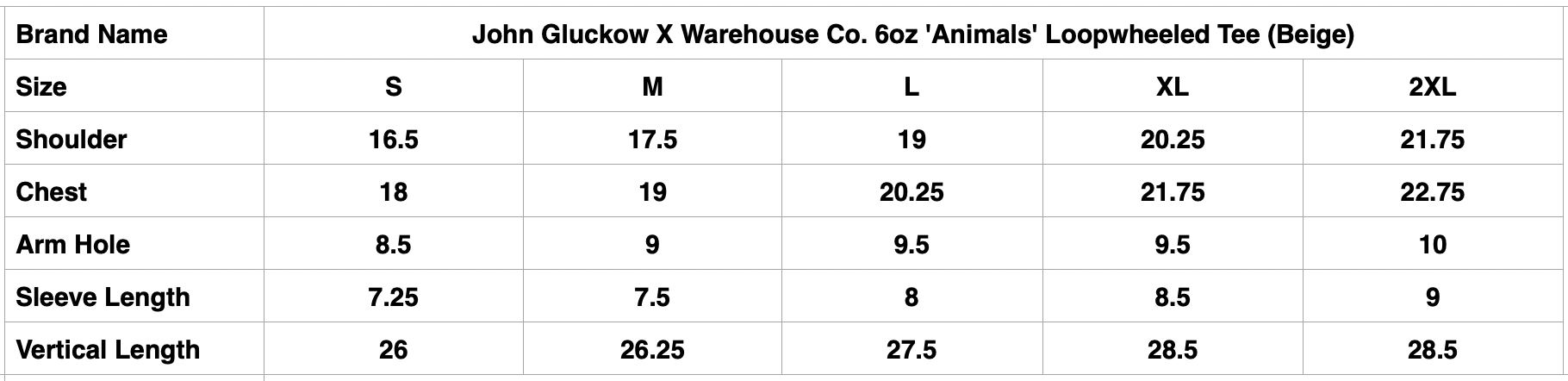 John Gluckow X Warehouse Co. 6oz 'Animals' Loopwheeled Tee (Beige)