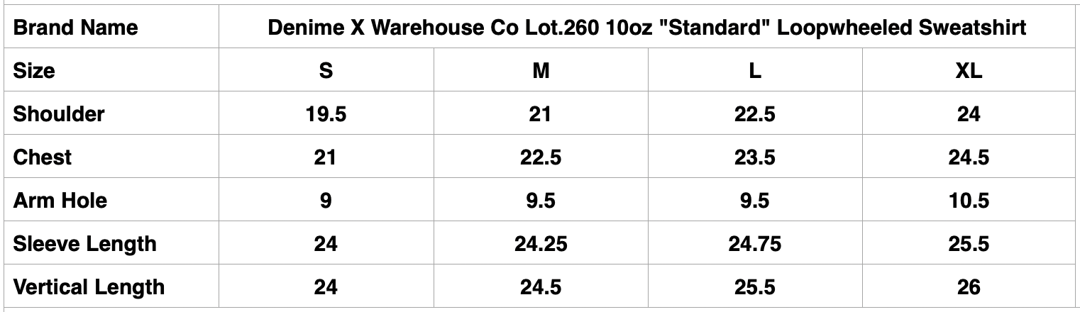 Denime X Warehouse Co Lot.260 10oz "Standard" Loopwheeled Sweatshirt (Grey)