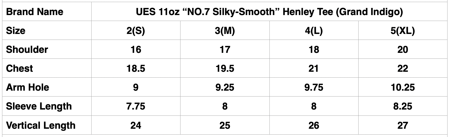 UES 11oz “NO.7 Silky-Smooth” Ultra-Heavyweight Henley Tee (Grand Indigo)