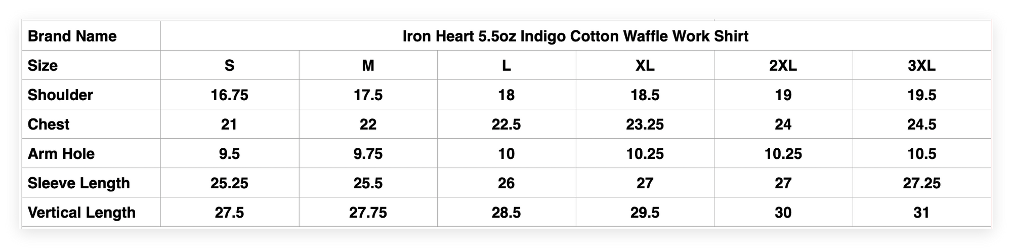Iron Heart 5.5oz Indigo Cotton Waffle Work Shirt
