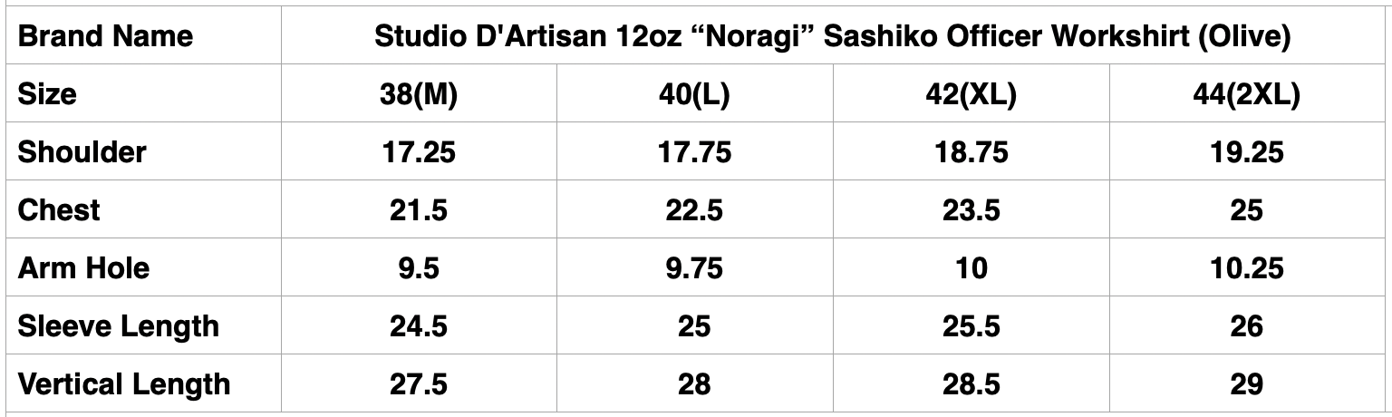Studio D'Artisan 12oz "Noragi" Sashiko Officer Workshirt (Olive)