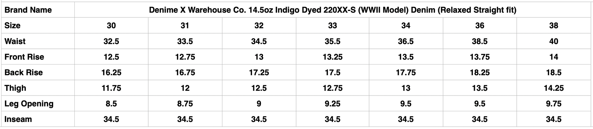Denime X Warehouse Co. 14.5oz Indigo Dyed 220XX-S (WWII Model) Denim (Relaxed Straight fit)