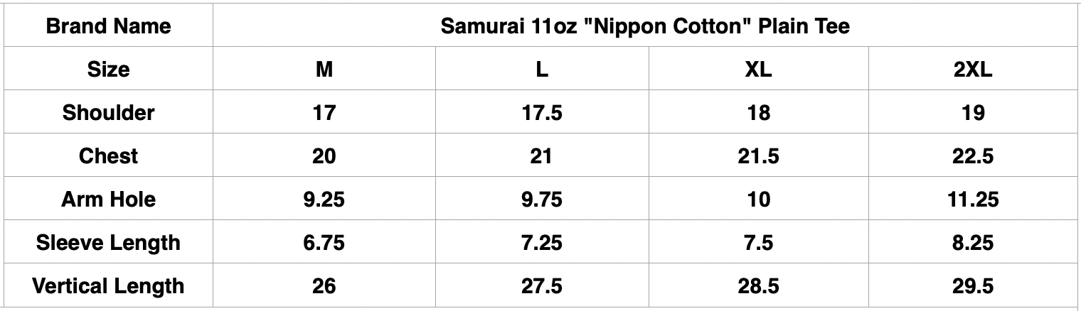 Samurai 11oz "Nippon Cotton" Plain Tee (Pale Kuri)