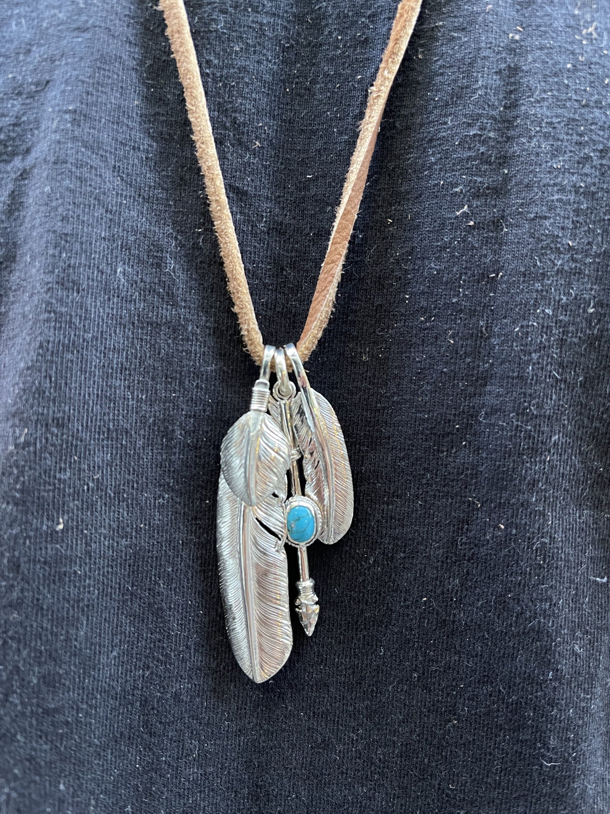 First Arrow's Size Medium "Arrow" Silver Pendant with Turquoise Stone (P-196)