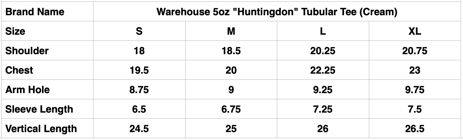 Warehouse 5oz "Huntingdon" Tubular Tee (Cream)