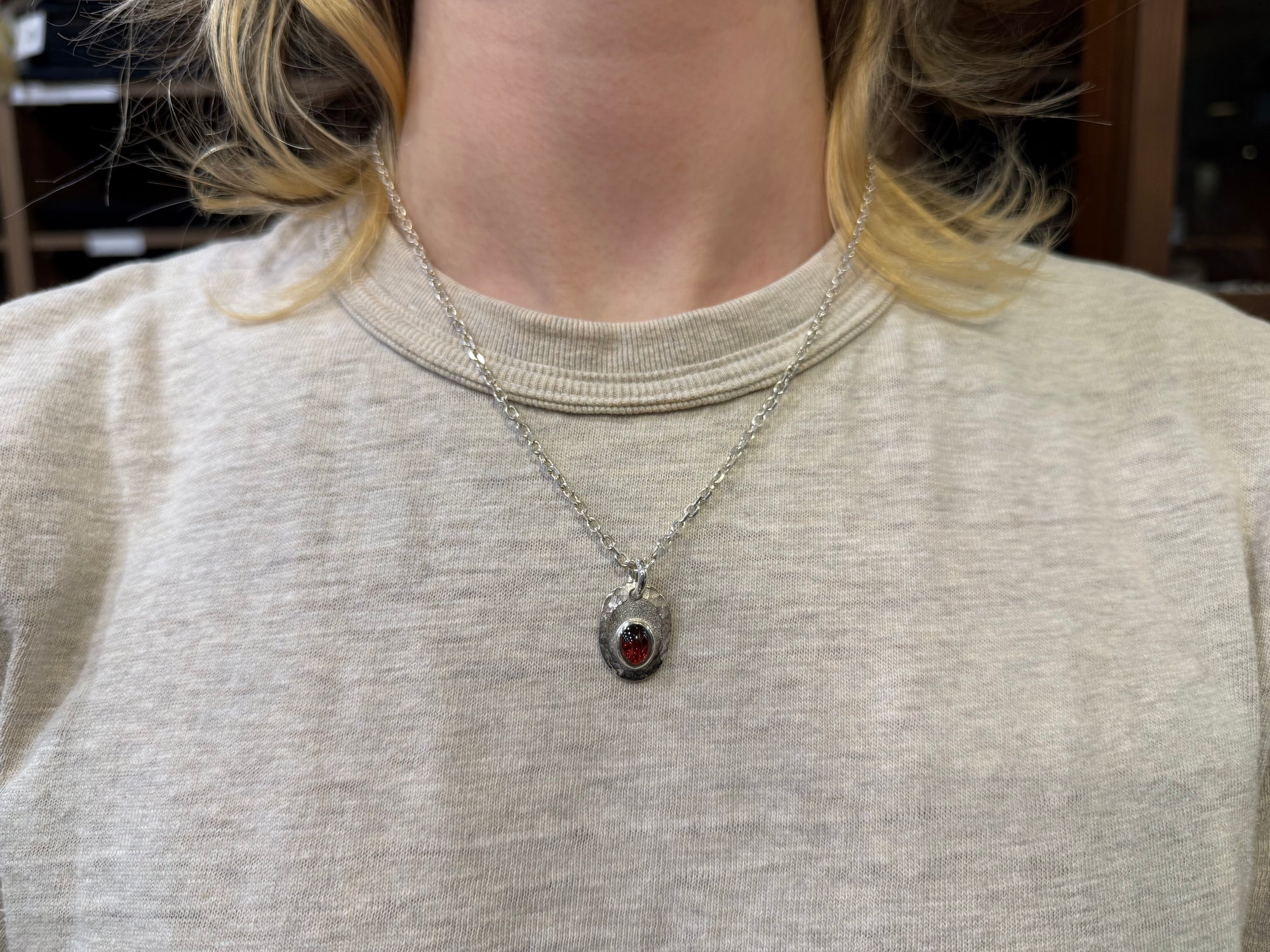 Legend Size Large "Plate" Pendant With Red Garnet (P-3-GN)