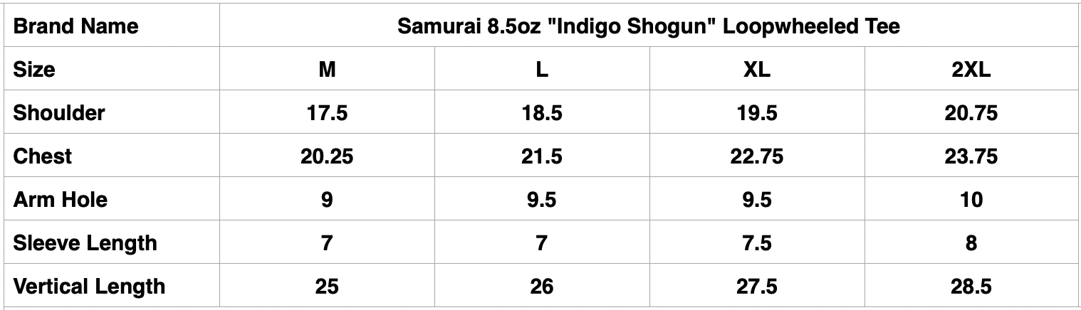 Samurai 8.5oz "Indigo Shogun" Loopwheeled Tee (White)