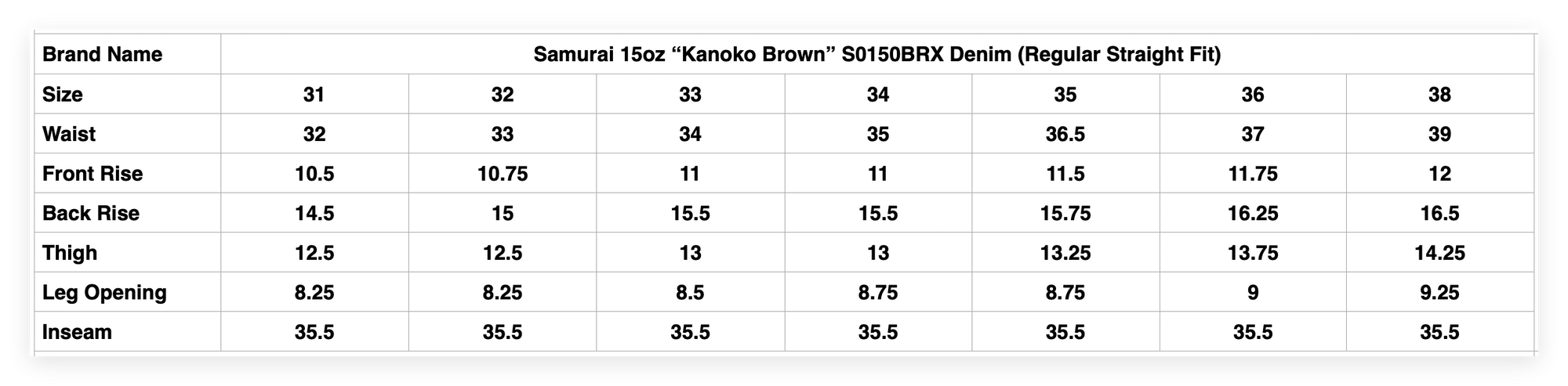Samurai 15oz “Kanoko Brown” S0150BRX Denim (Regular Straight Fit)