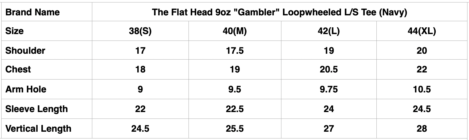 The Flat Head 9oz "Gambler" Loopwheeled L/S Tee (Navy)