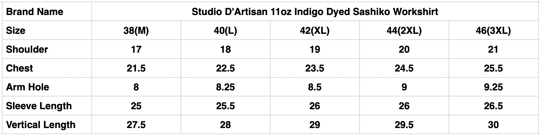 Studio D'Artisan 11oz Indigo Dyed Sashiko Workshirt