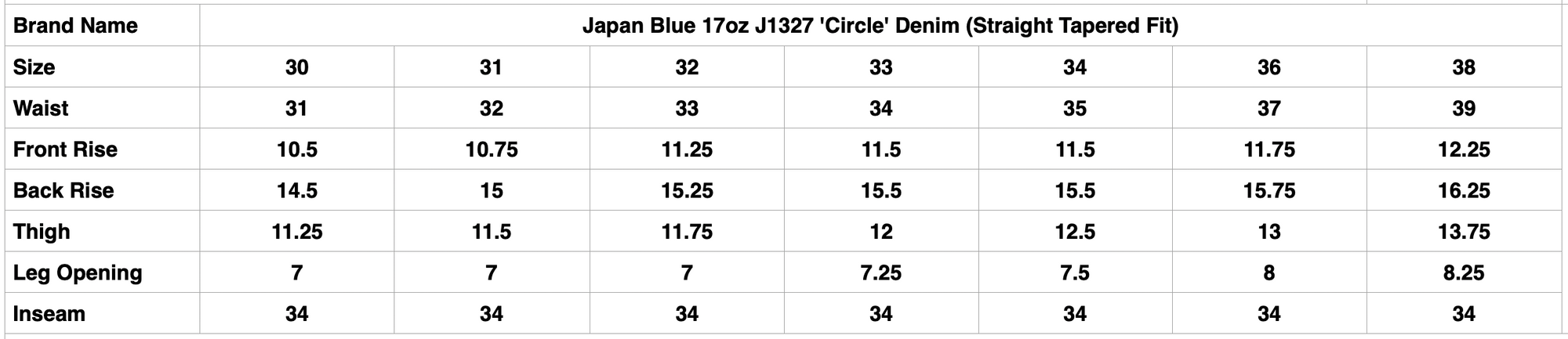 Japan Blue 17oz J1327 'Circle' Denim (Straight Tapered Fit)