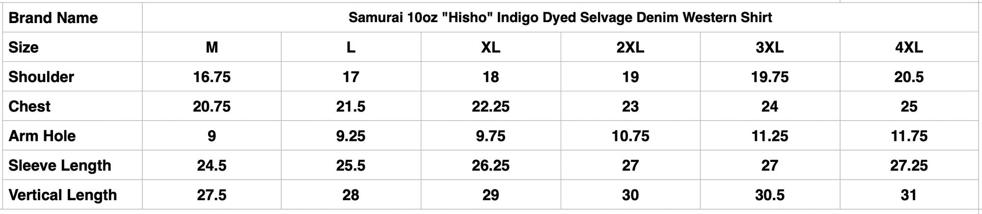 Samurai 10oz "Hisho" Indigo Dyed Selvage Denim Western Shirt