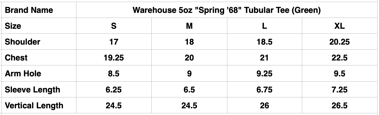 Warehouse 5oz "Spring '68" Tubular Tee (Green)