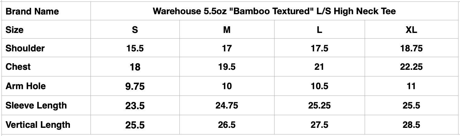 Warehouse 5.5oz "Bamboo Textured" L/S High Neck Tee (Navy)