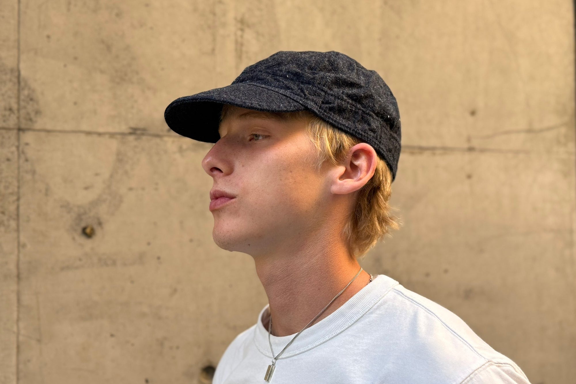 Unique Garment 12oz Indigo Dyed Nep Denim ‘Wingman’ A-3 Cap (Mist Indigo)