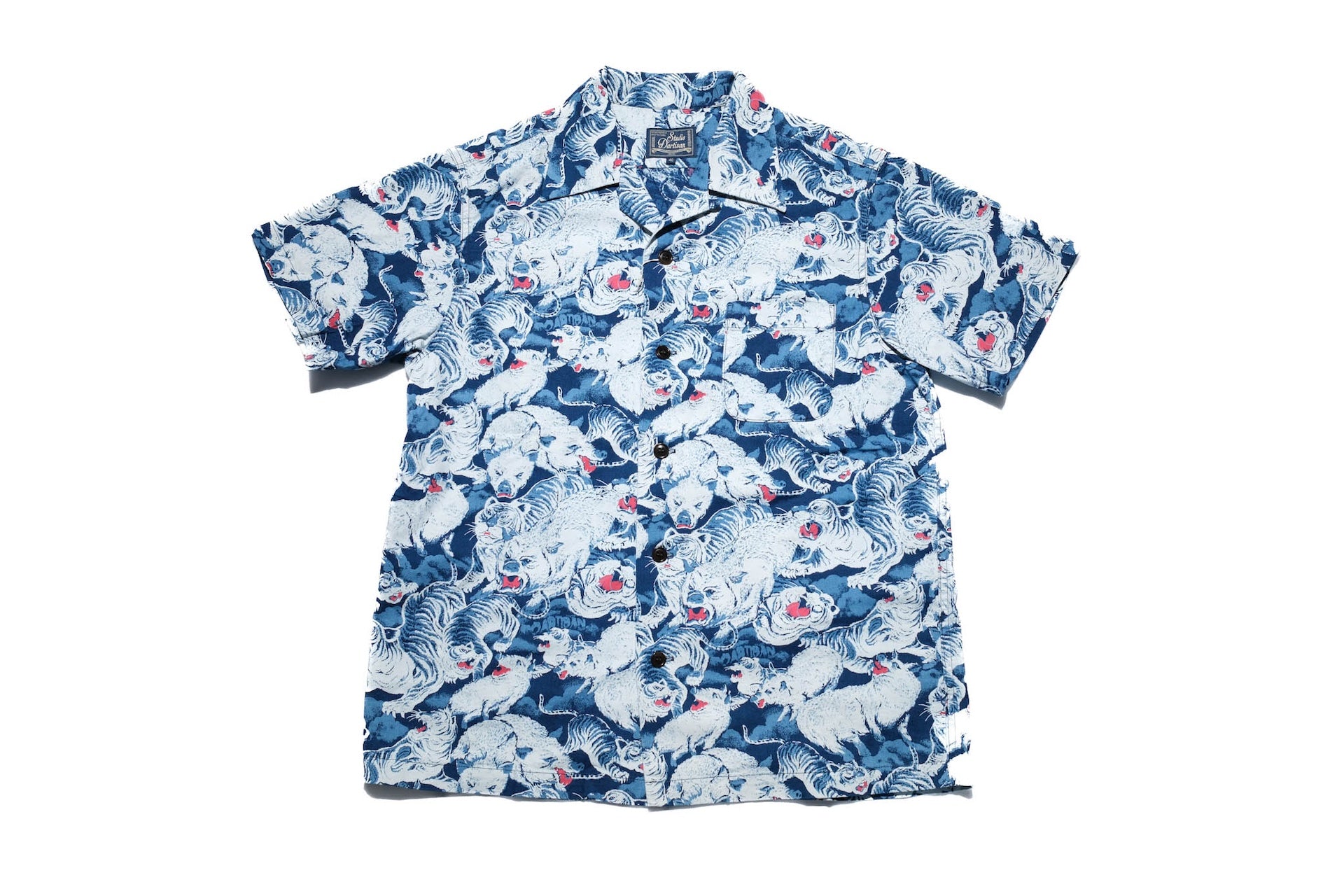 Studio D'Artisan "Hundreds of Tigers & Boars" Indigo-Dyed Aloha S/S Shirt