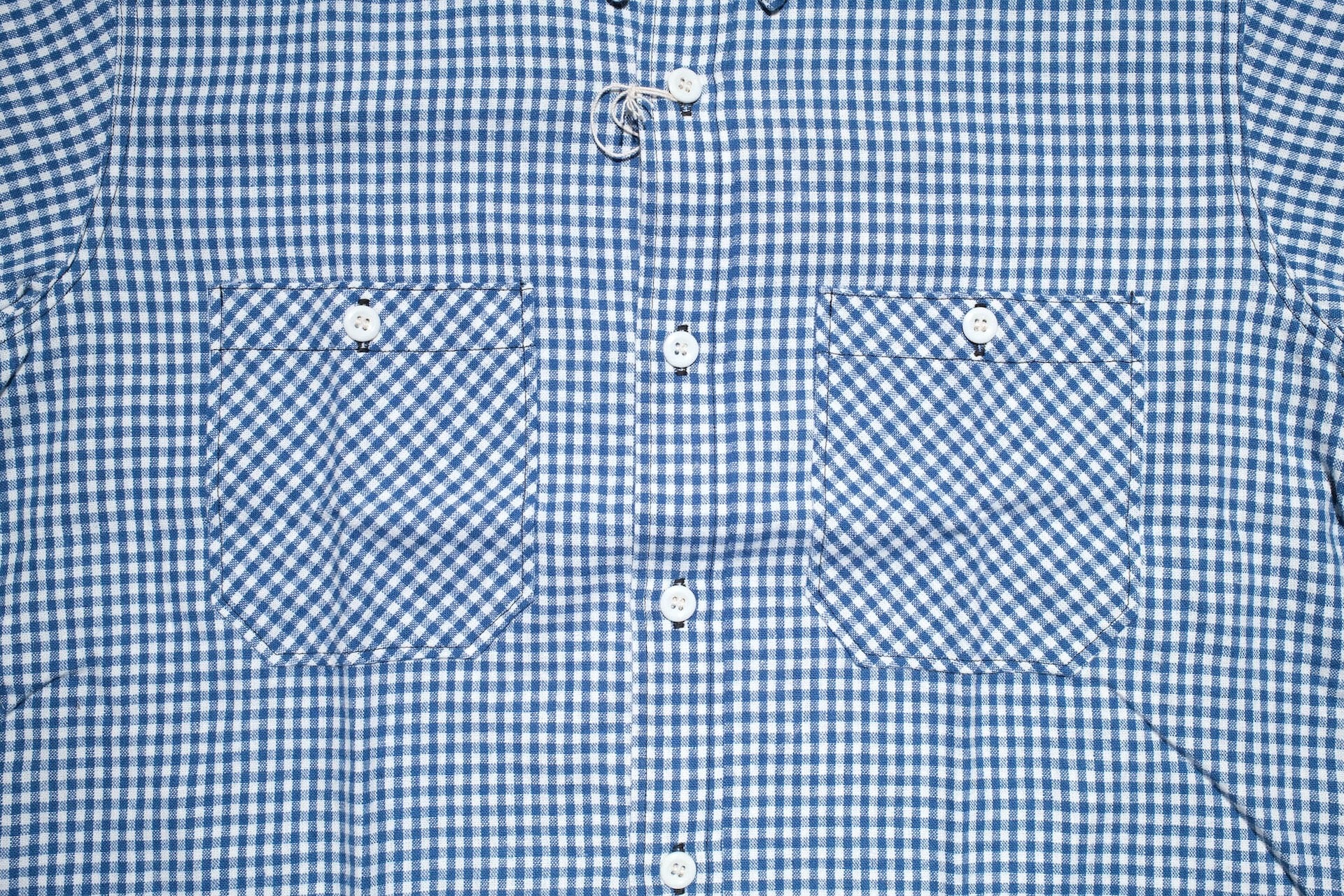 Warehouse 8oz Selvage Cotton/Linen Selvage Gingham Check S/S Work Shirt (Blue)