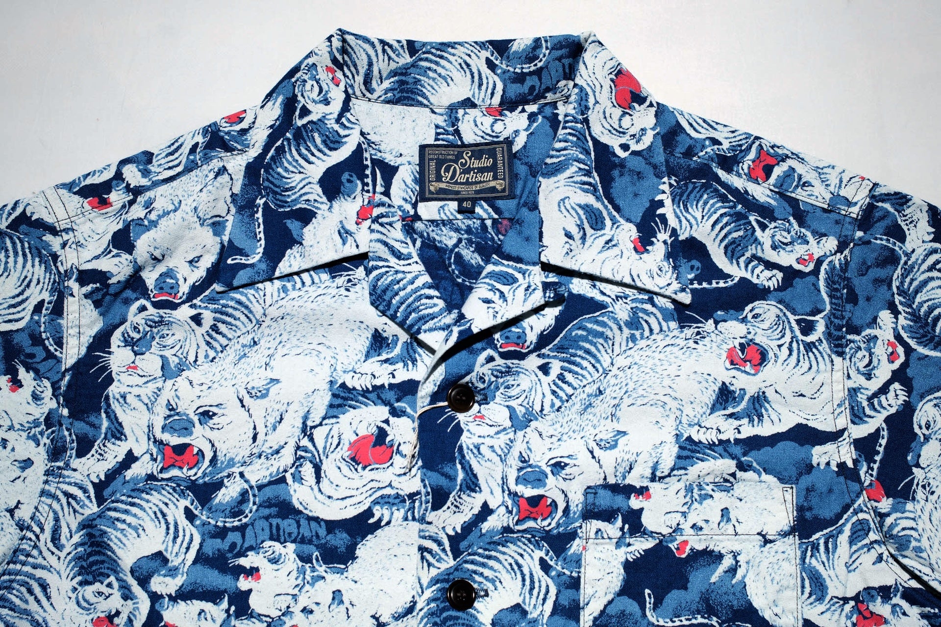 Studio D'Artisan "Hundreds of Tigers & Boars" Indigo-Dyed Aloha S/S Shirt