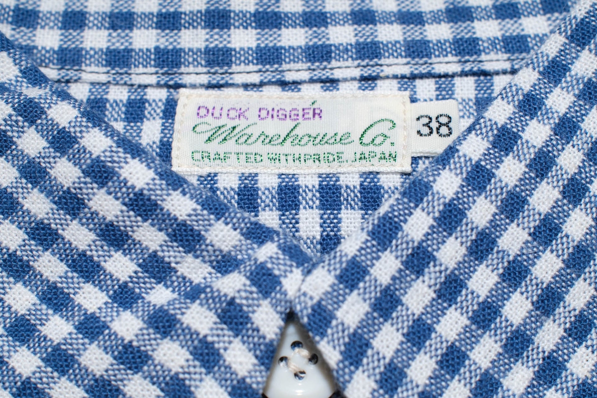 Warehouse 8oz Selvage Cotton/Linen Selvage Gingham Check S/S Work Shirt (Blue)