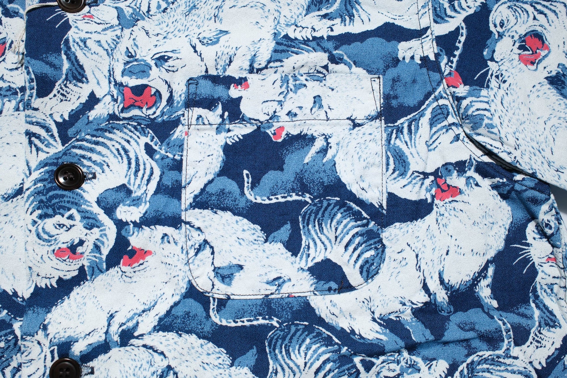 Studio D'Artisan "Hundreds of Tigers & Boars" Indigo-Dyed Aloha S/S Shirt