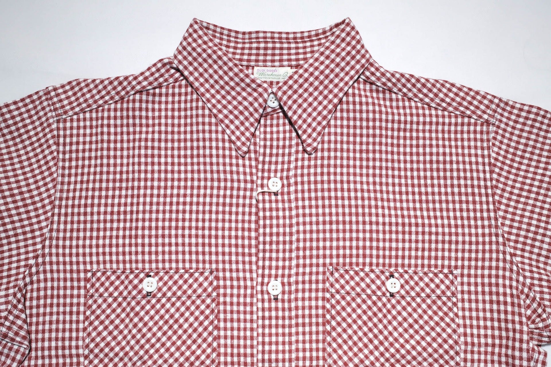 Warehouse 8oz Selvage Cotton/Linen Selvage Gingham Check S/S Work Shirt (Red)