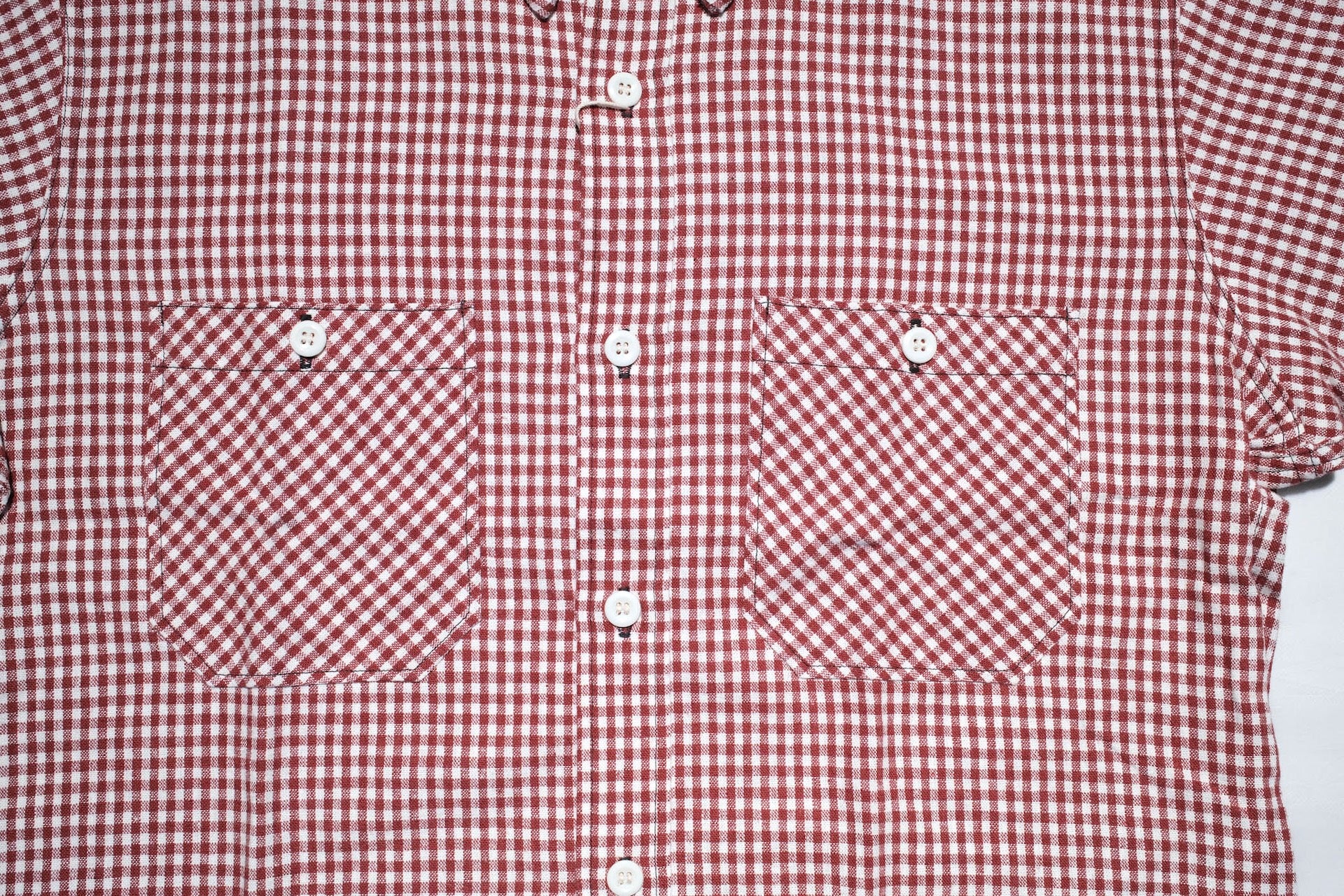 Warehouse 8oz Selvage Cotton/Linen Selvage Gingham Check S/S Work Shirt (Red)