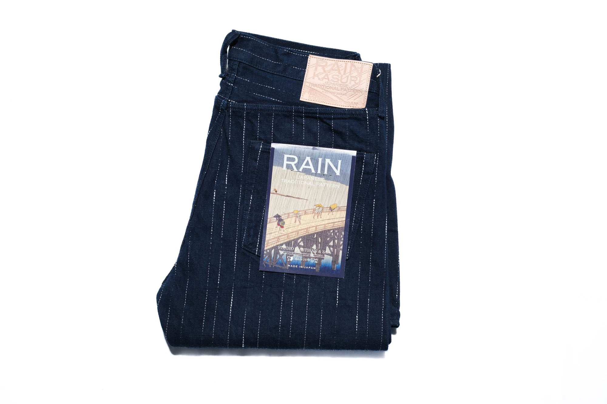 Studio D'Artisan 14oz Indigo Dyed "Rain Kasuri" Denim Trousers (Tapered fit)