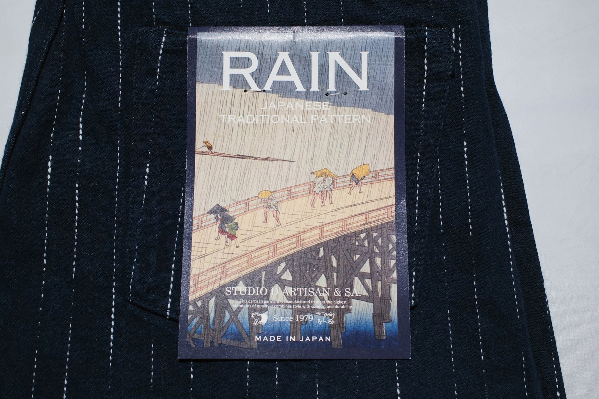 Studio D'Artisan 14oz Indigo Dyed "Rain Kasuri" Denim Trousers (Tapered fit)