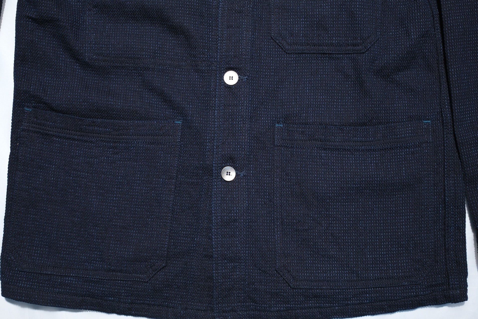 Omoto Denim 12oz Indigo Dyed "Cube Sashiko" Chore Jacket