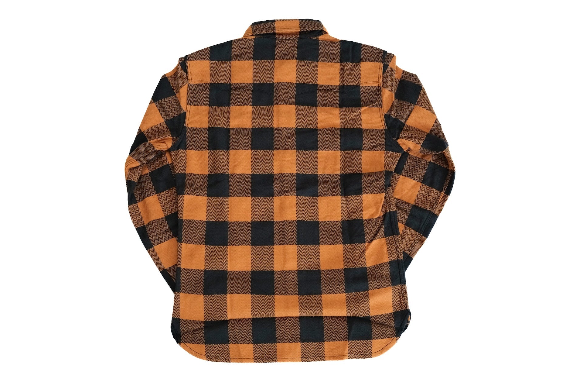 The Flat Head 12oz Selvage Flannel Western Shirt (Black X Orange)