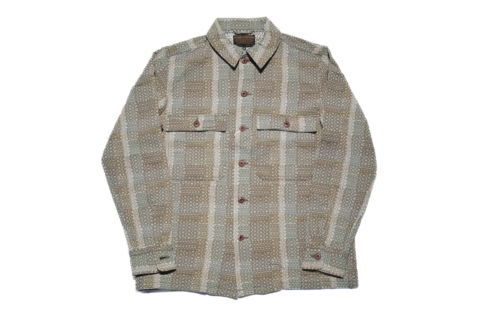 Studio D'Artisan 12oz "Noragi" Sashiko Officer Workshirt (Olive)