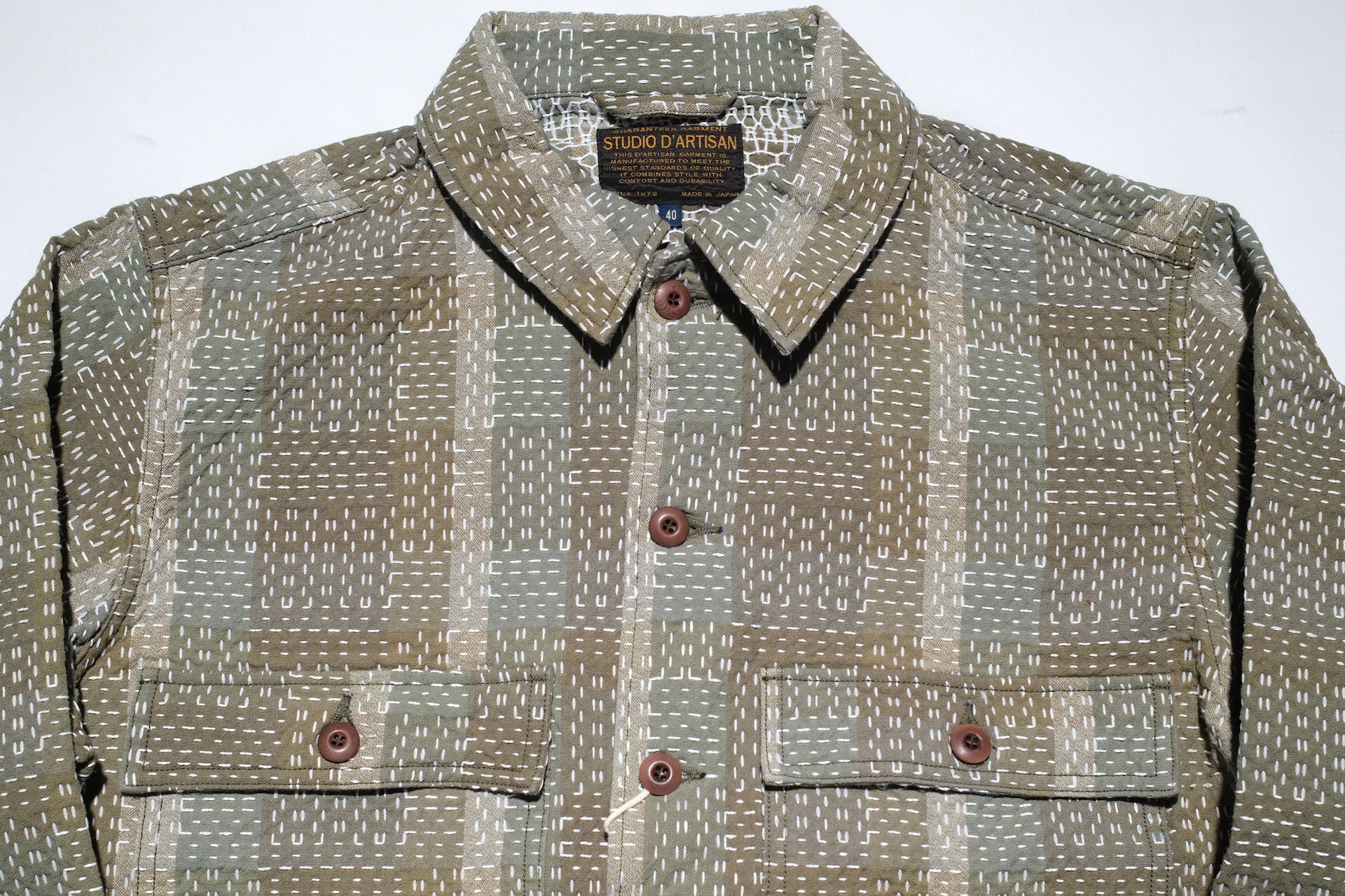 Studio D'Artisan 12oz "Noragi" Sashiko Officer Workshirt (Olive)