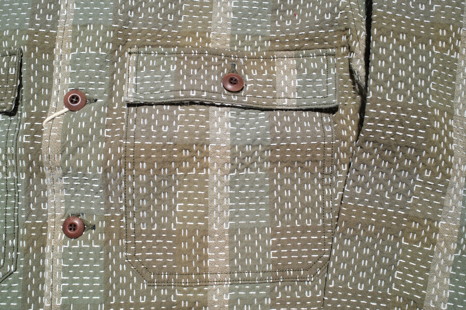 Studio D'Artisan 12oz "Noragi" Sashiko Officer Workshirt (Olive)