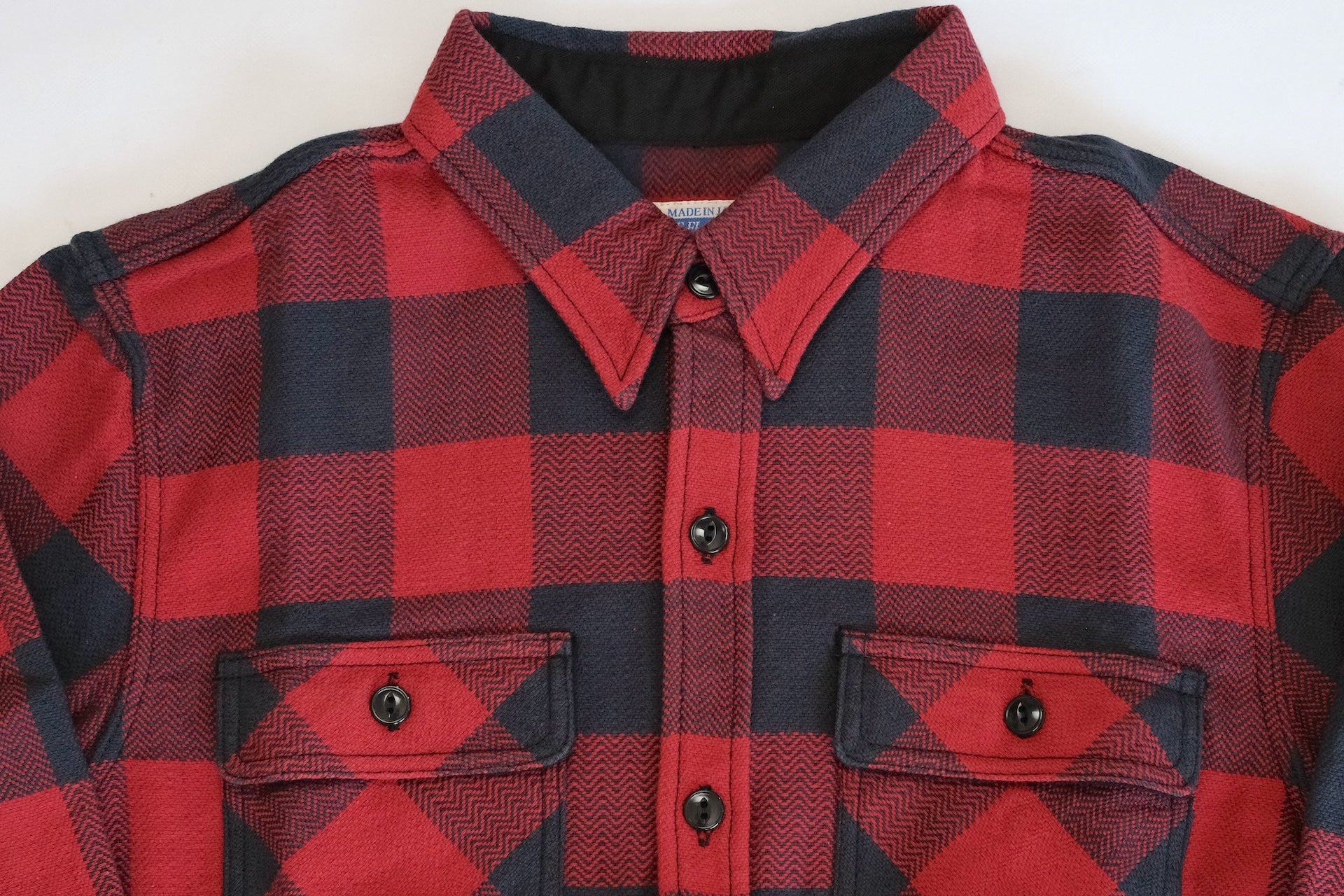 The Flat Head 12oz Selvage Flannel Workshirt (Black X Red)
