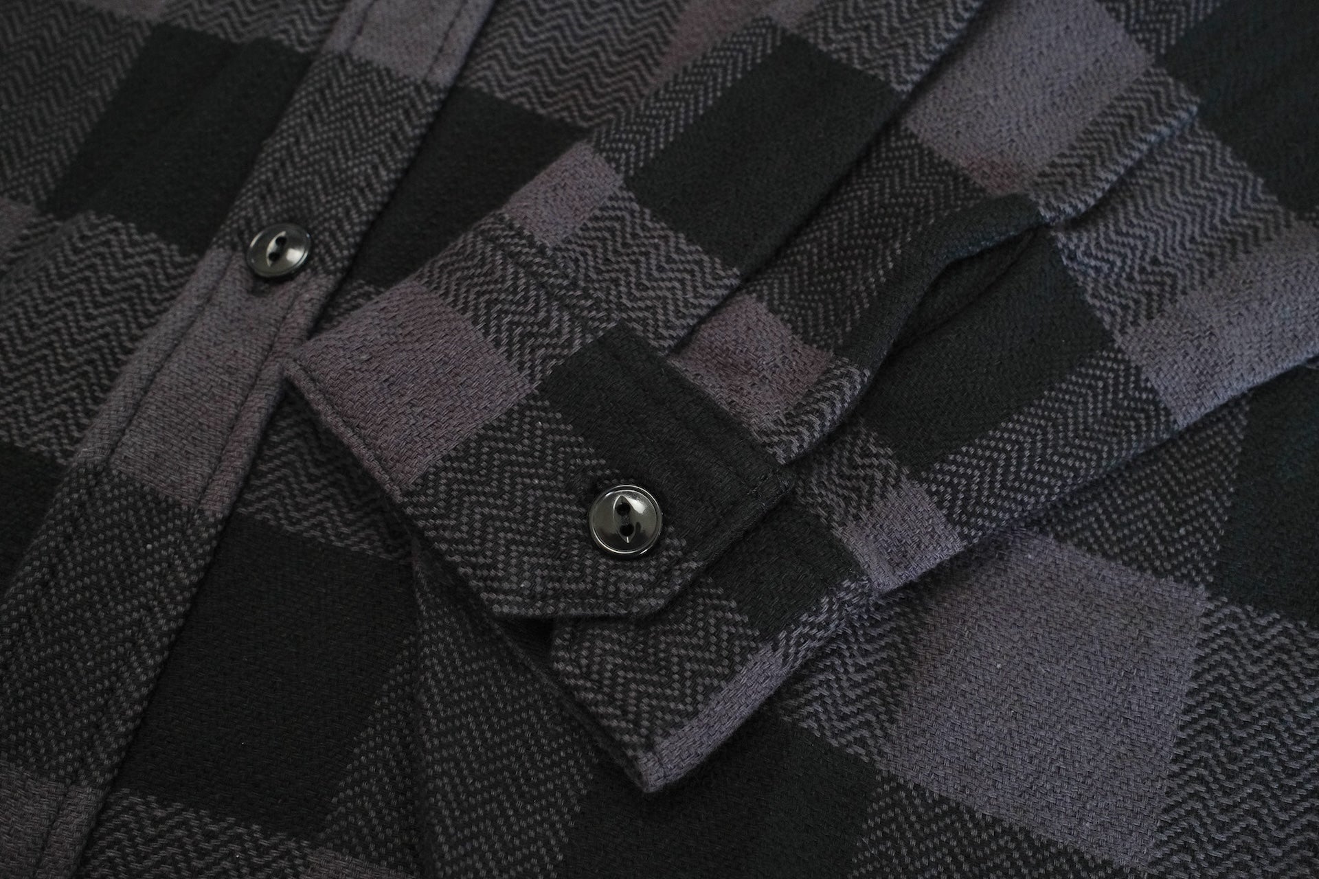 The Flat Head 12oz Selvage Flannel Workshirt (Black X Grey)