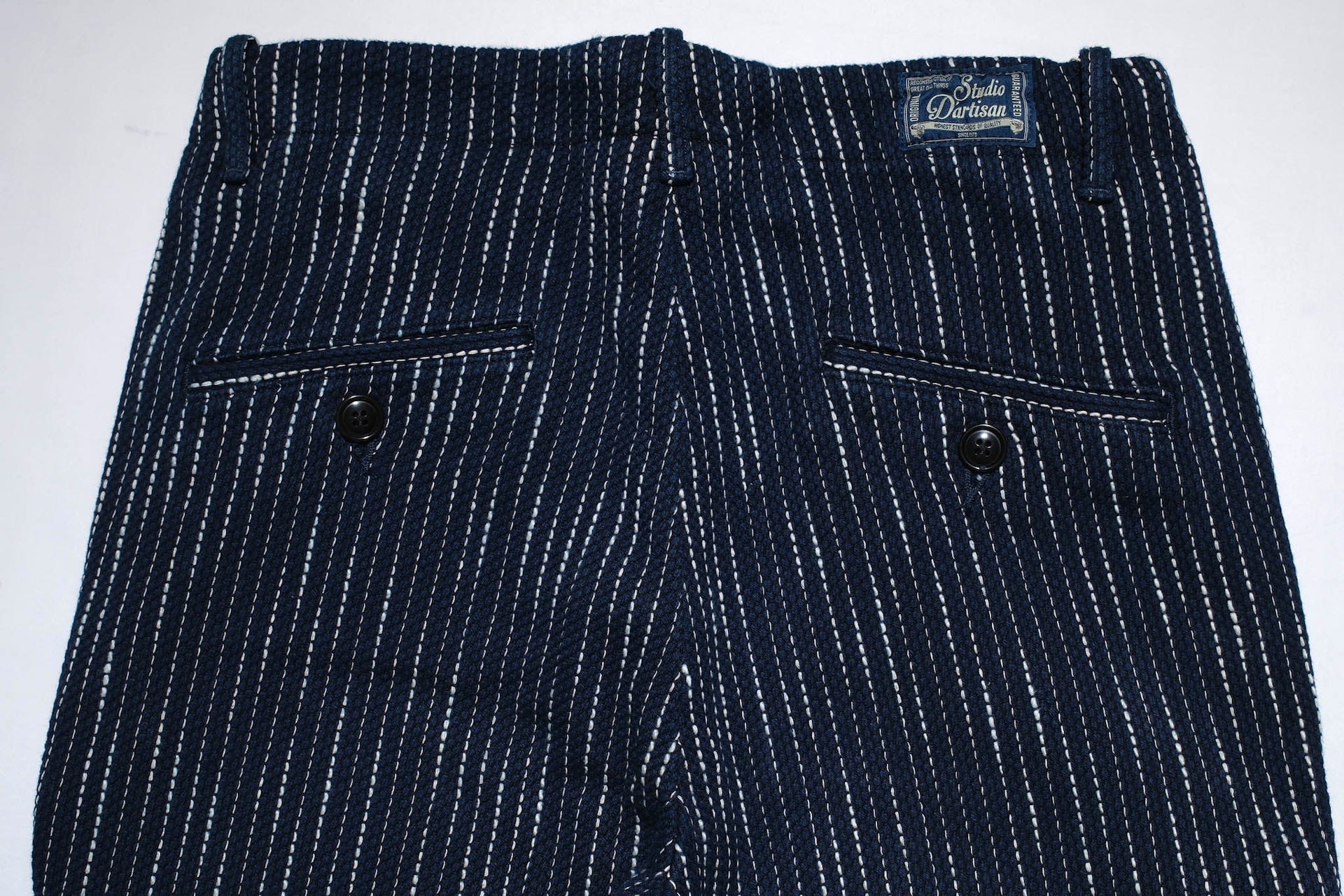 Studio D'Artisan 13oz Indigo Dyed "Rain Kakuri Sashiko" Trousers (Relaxed Tapered fit)